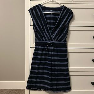 Navy and light blue stripe dress with cinched waist  (size S)